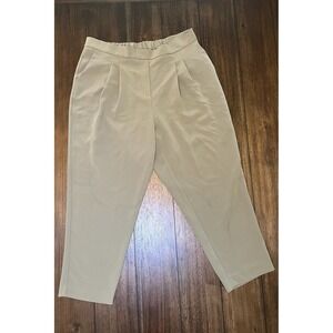 Madison Stretch Curvy Beige Pleated Elastic Waist Cropped Pants Size 16W